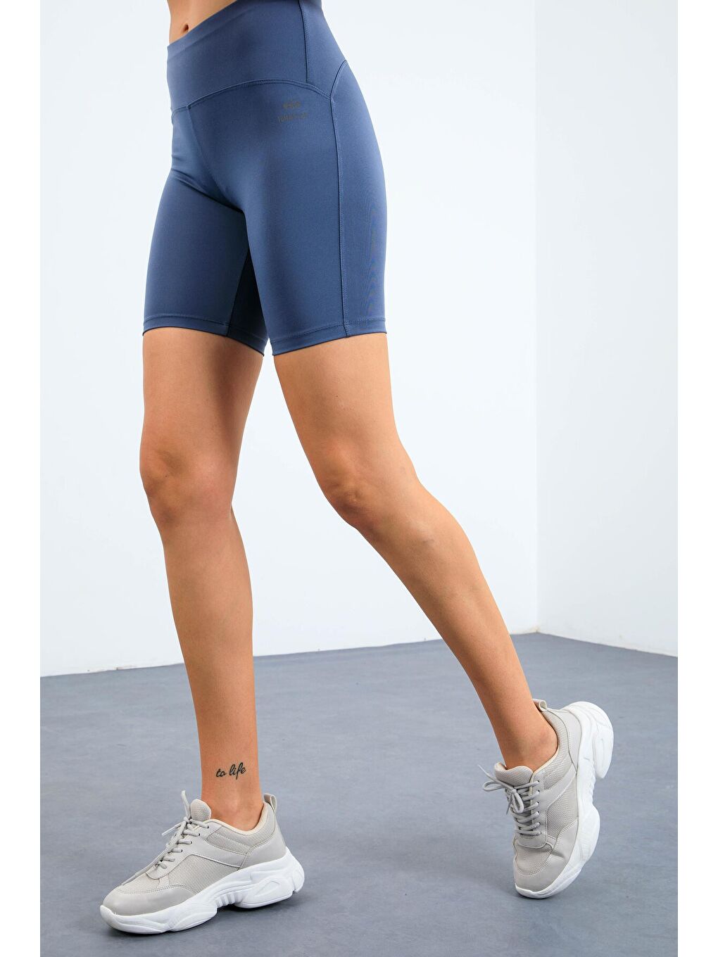 Petrol Yüksek Bel Toparlayıcı Slim Fit Büstiyer Biker Kadın Tayt Takım - 95303-2