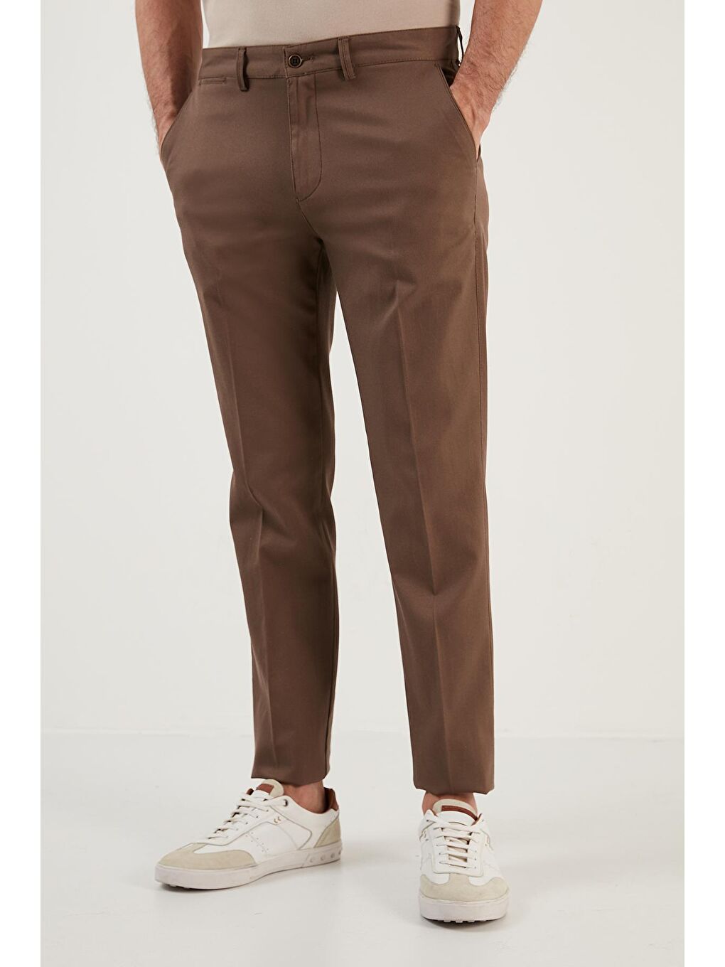 Bej Pamuklu Normal Bel Regular Fit Düz Paça Erkek Pantolon 613HISAR-2