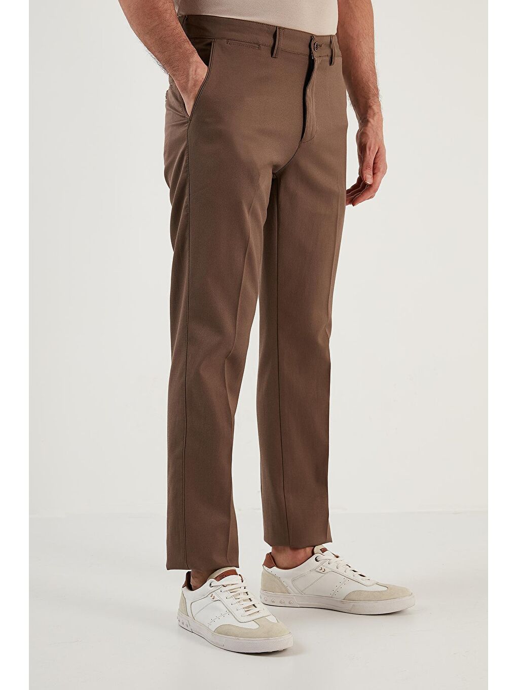 Bej Pamuklu Normal Bel Regular Fit Düz Paça Erkek Pantolon 613HISAR-3