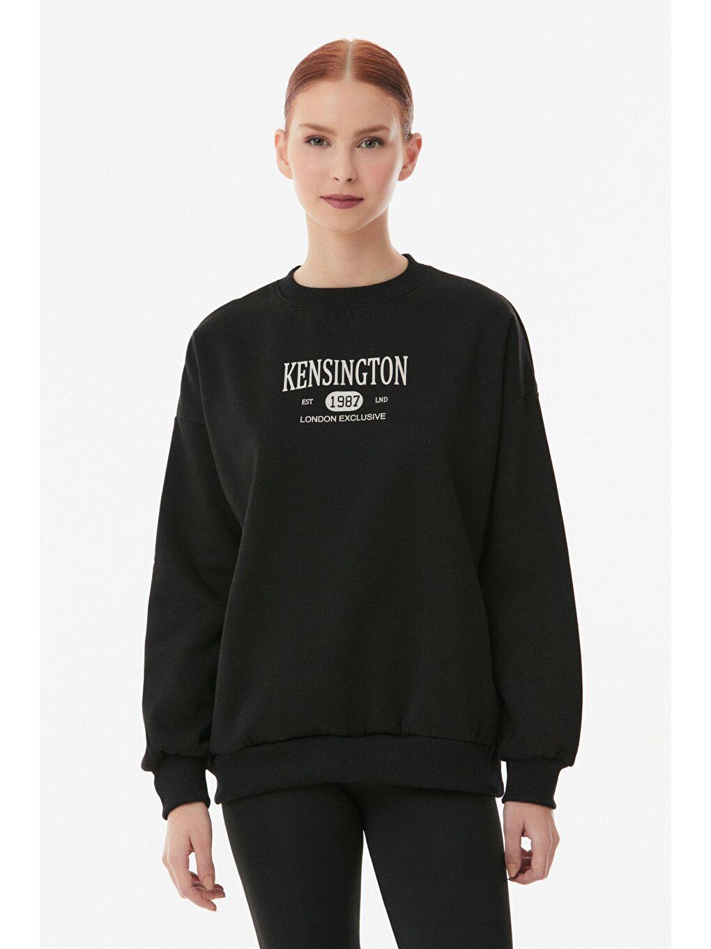 Fullamoda Siyah Kensington Yazılı Oversize Sweatshirt