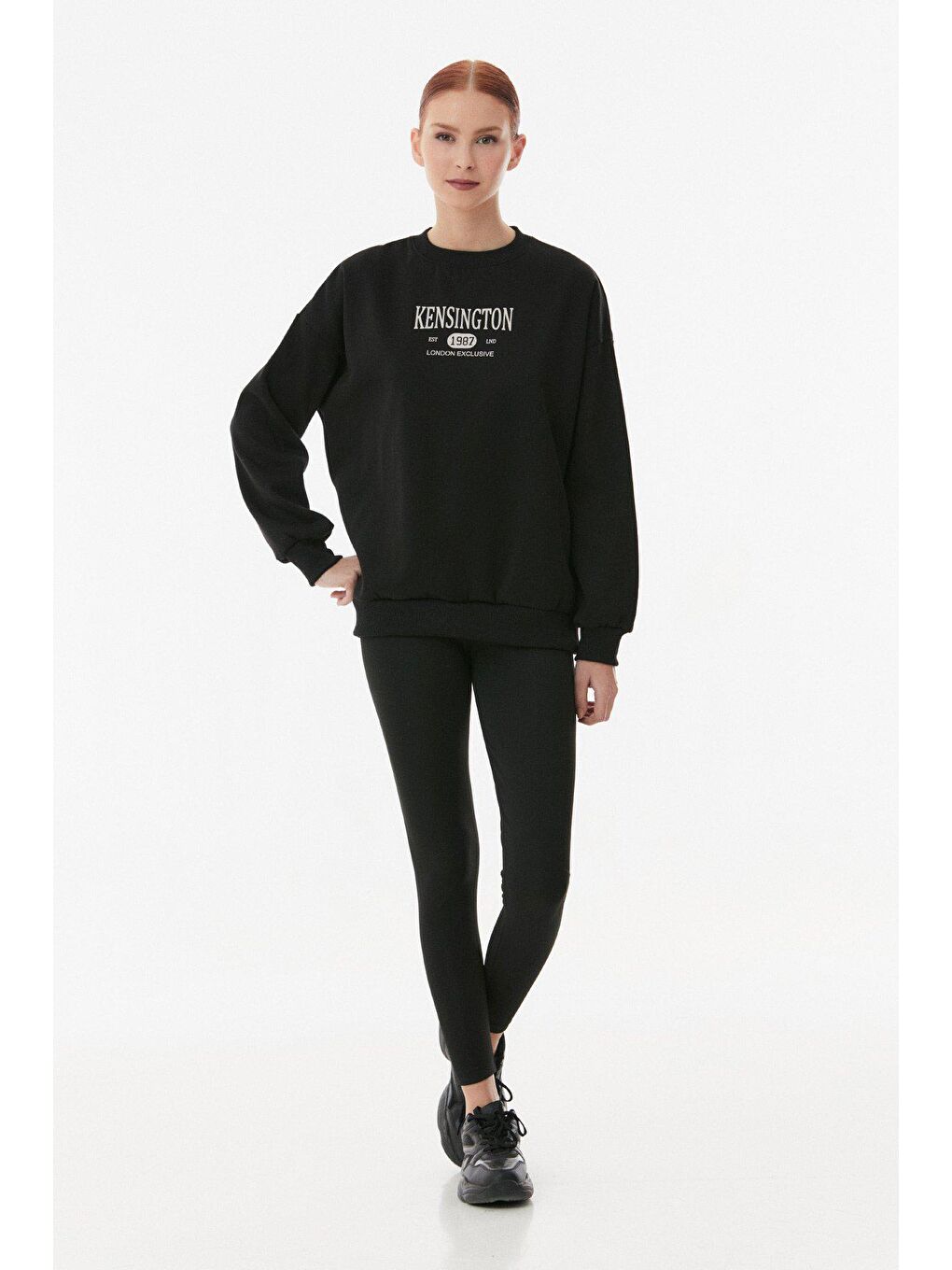 Fullamoda Siyah Kensington Yazılı Oversize Sweatshirt - 1