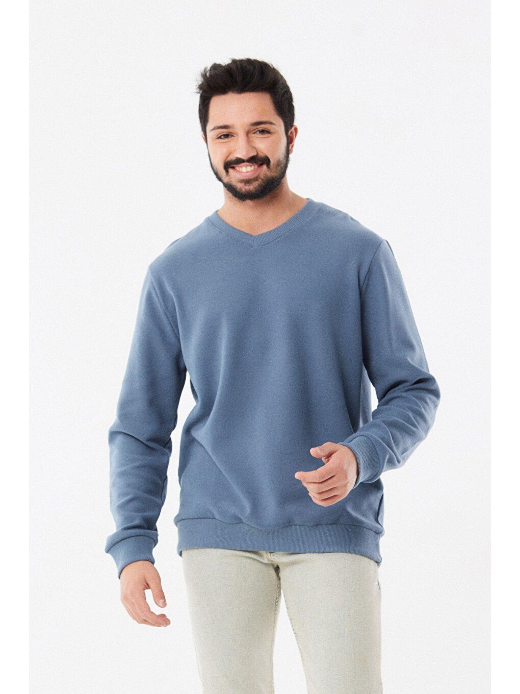 İndigo Basic V Yaka Sweatshirt-1