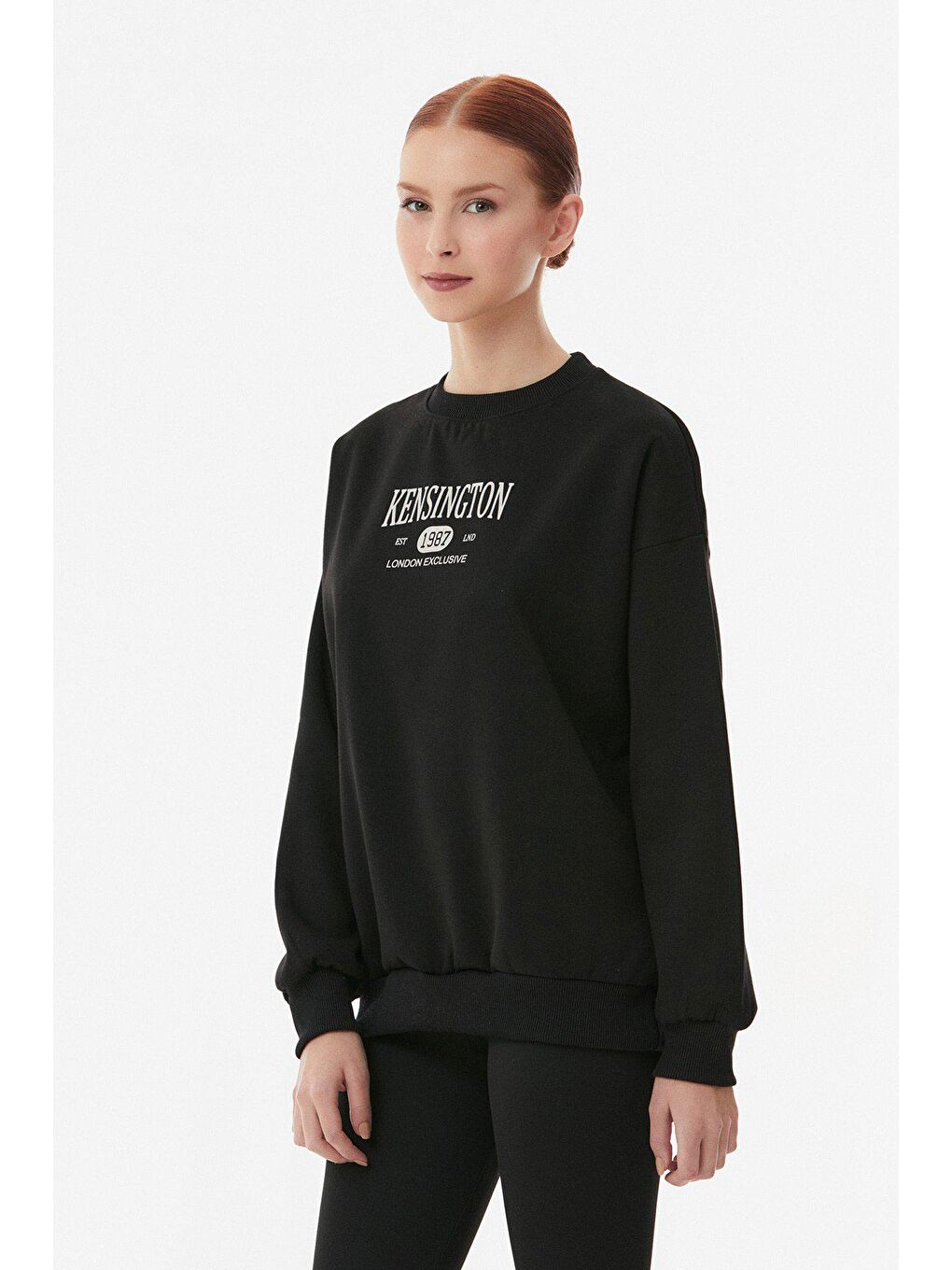 Fullamoda Siyah Kensington Yazılı Oversize Sweatshirt - 2