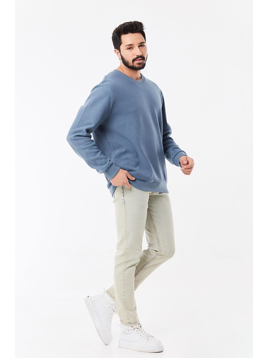 İndigo Basic V Yaka Sweatshirt-2