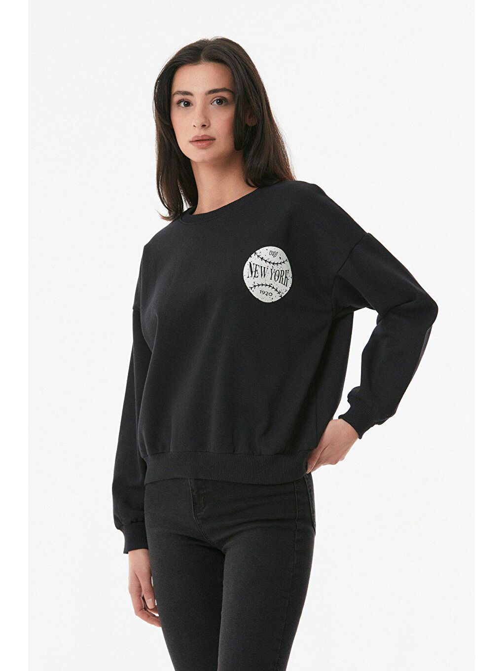 Fullamoda Siyah New York Baskılı Sweatshirt - 2