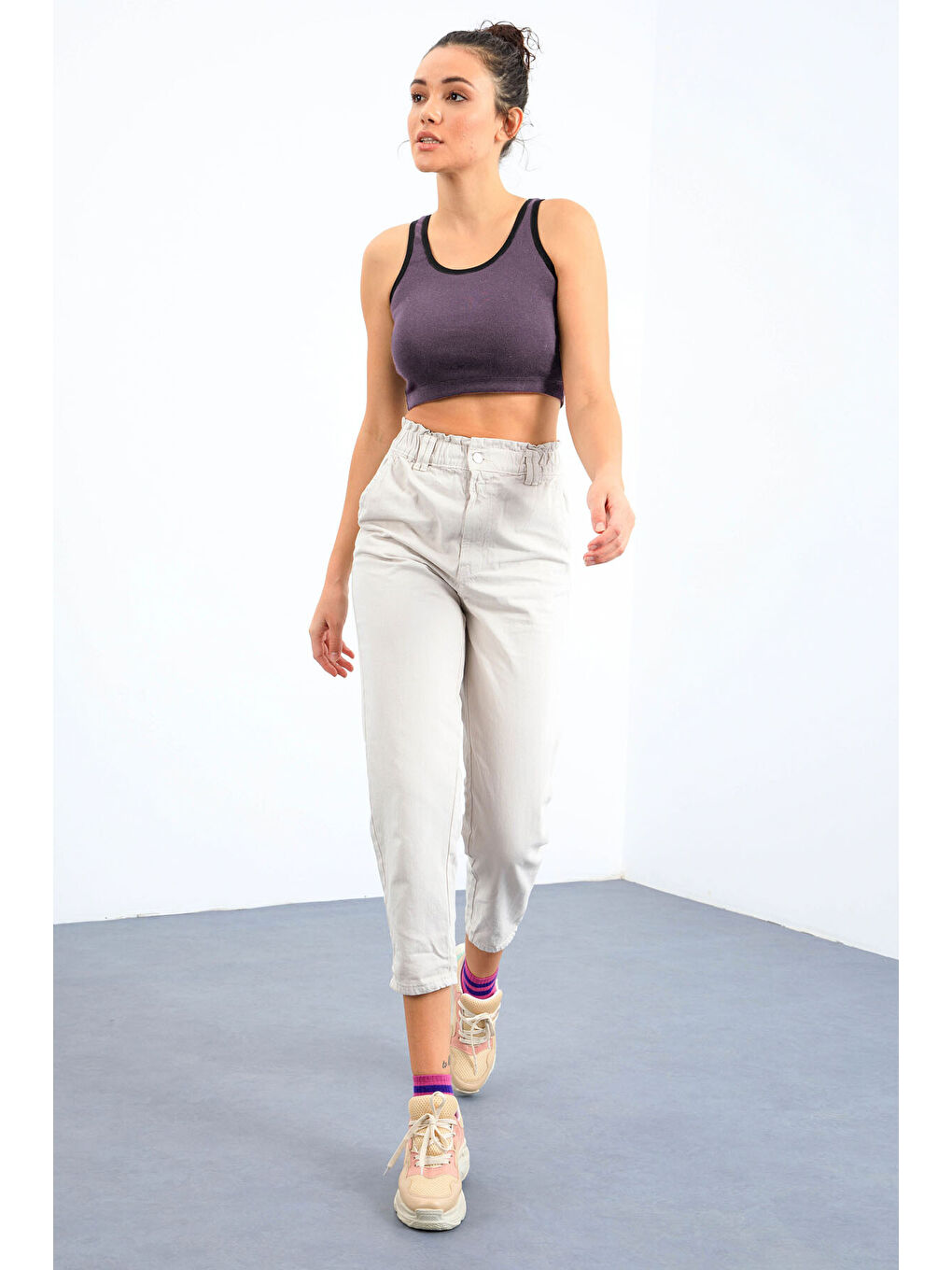 Açık Mor Basic Sıfır Kol Dar Kalıp U Yaka Kadın Crop Top Atlet - 97162-2