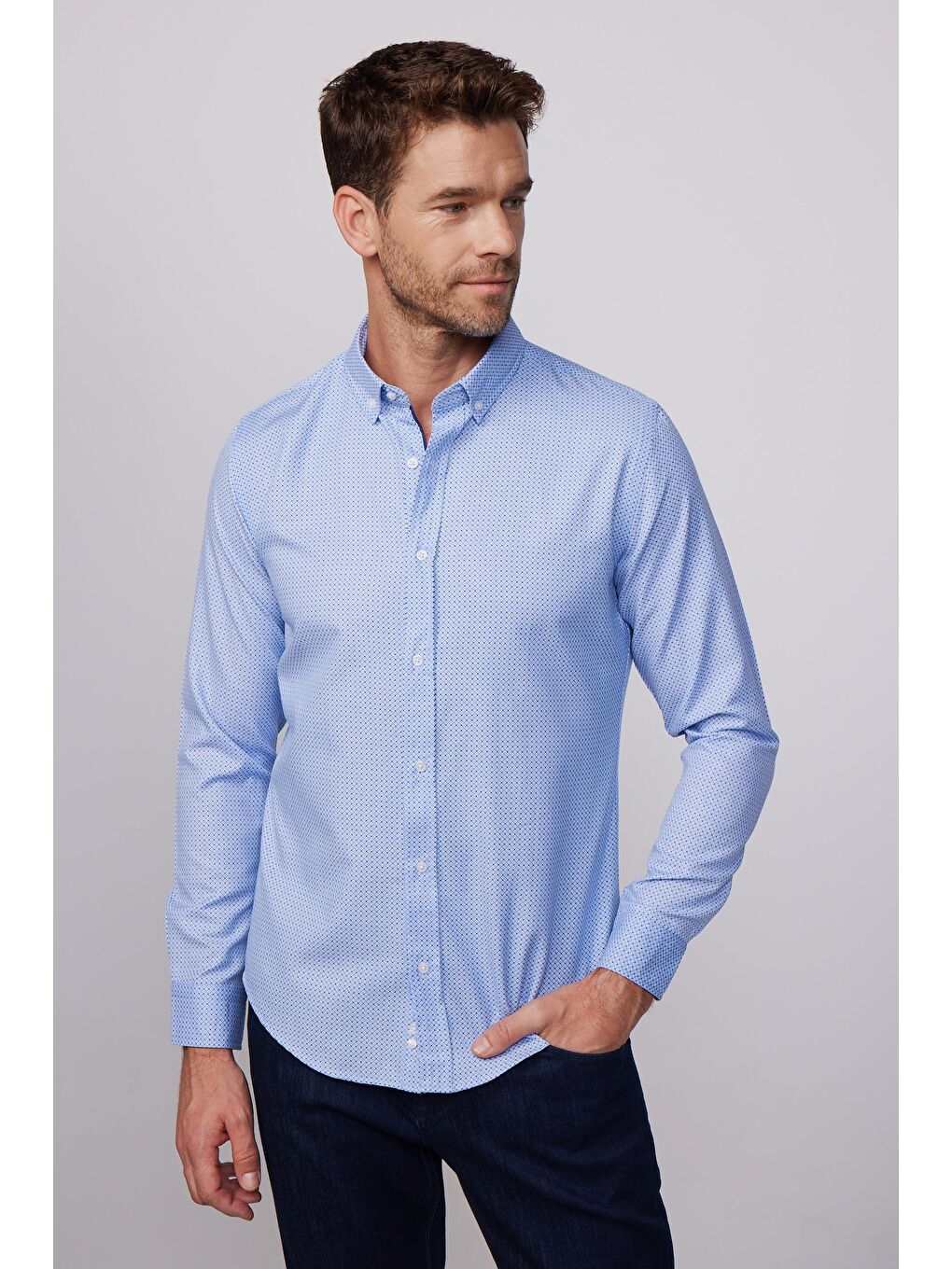 Karışık Slim Fit Desenli Pamuklu Kolay Ütü Erkek Gömlek