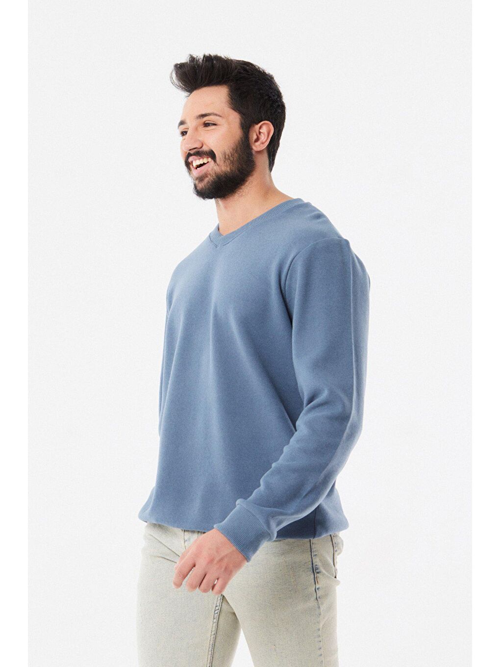 İndigo Basic V Yaka Sweatshirt-4
