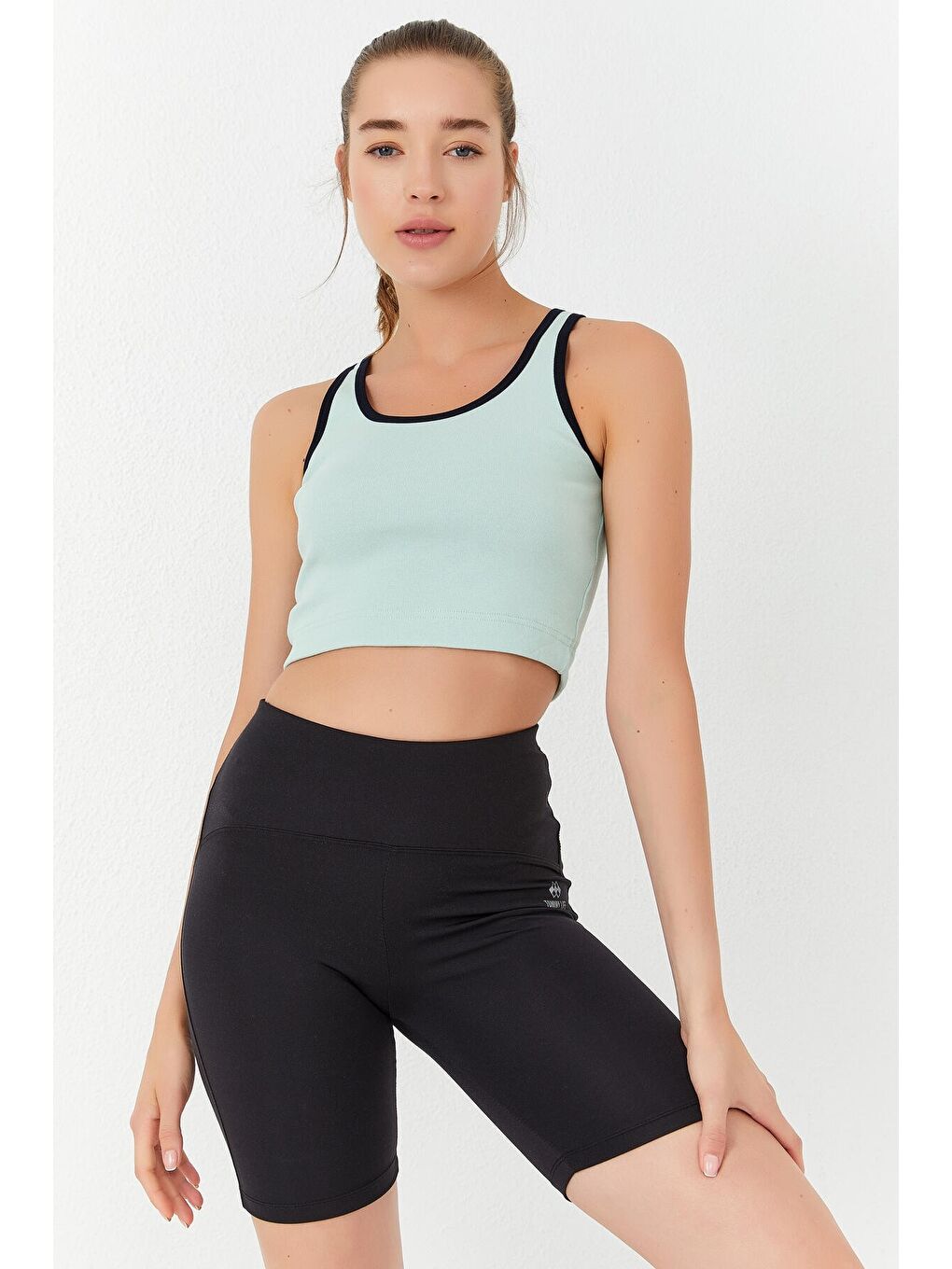 Turkuaz Su Yeşili Basic Sıfır Kol Dar Kalıp U Yaka Kadın Crop Top Atlet - 97162