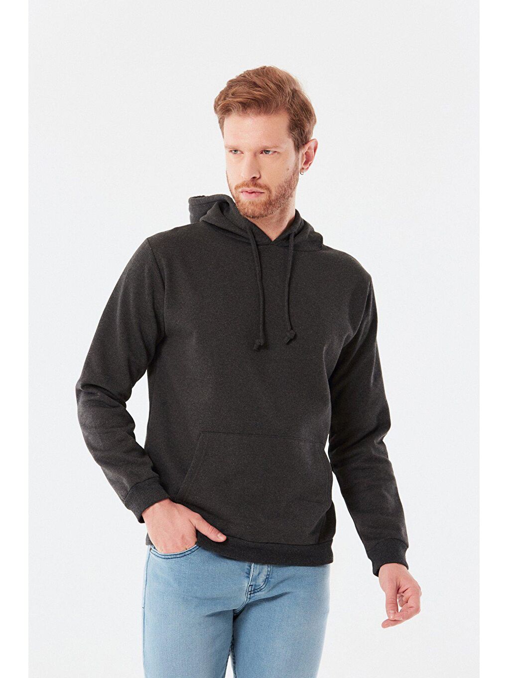 Antrasit Kanguru Cepli Kapüşonlu Sweatshirt