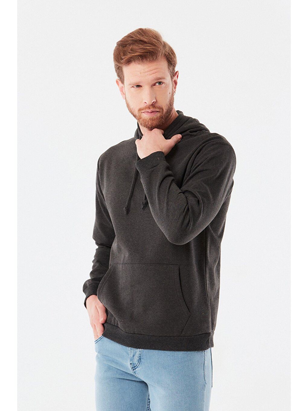 Antrasit Kanguru Cepli Kapüşonlu Sweatshirt-1