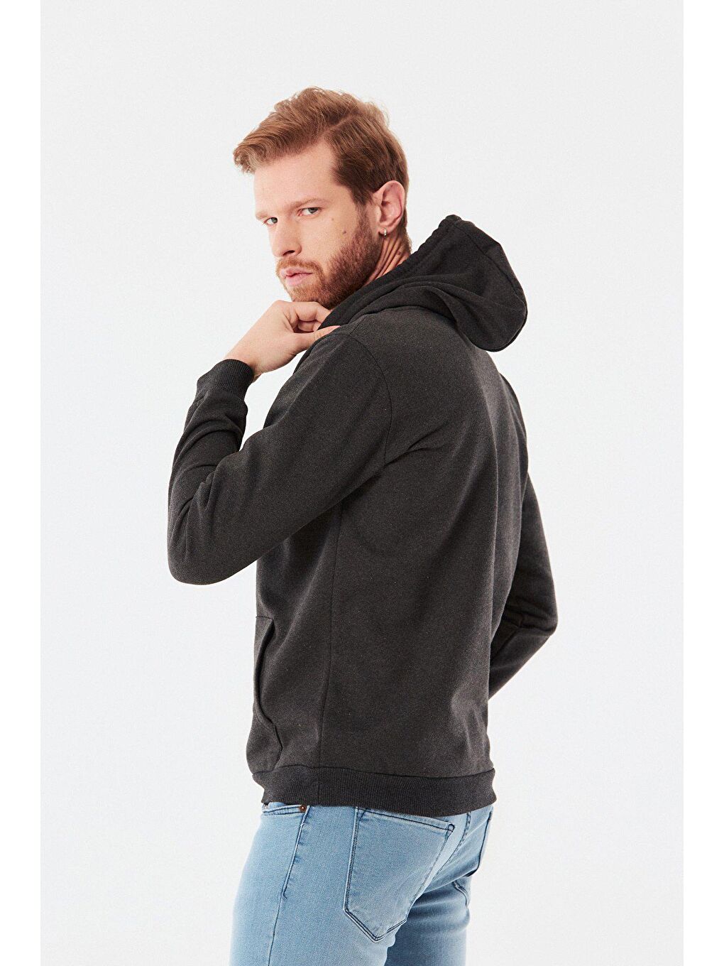 Antrasit Kanguru Cepli Kapüşonlu Sweatshirt-2