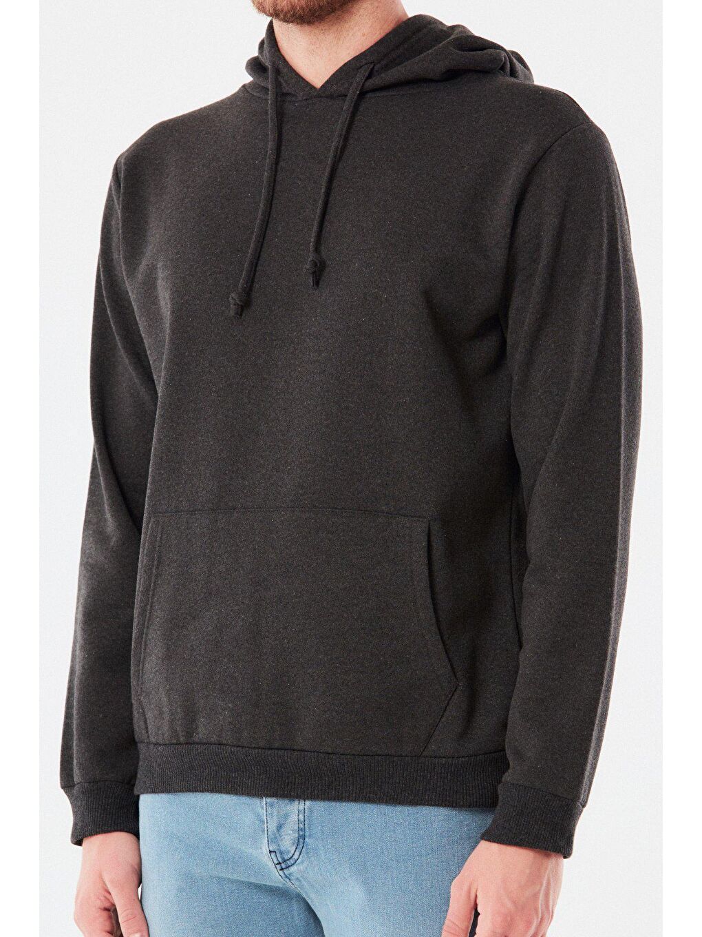 Antrasit Kanguru Cepli Kapüşonlu Sweatshirt-3