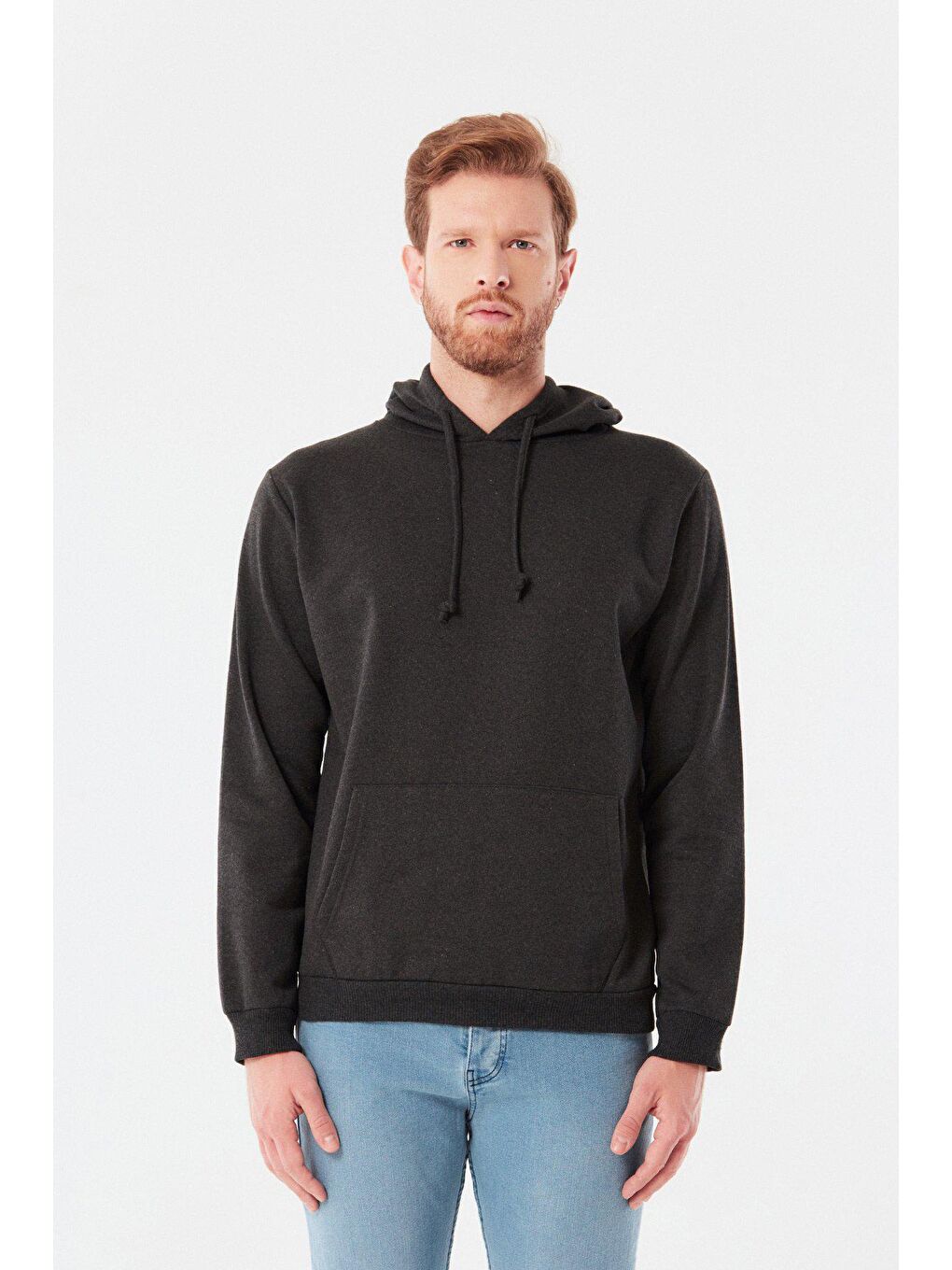 Antrasit Kanguru Cepli Kapüşonlu Sweatshirt-4