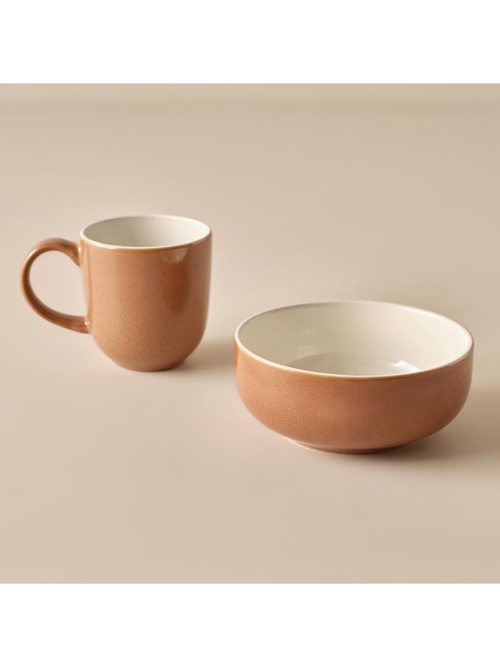 Kahverengi Glaze Stoneware 4 Parça 2 Kişilik Kahvaltı Seti Kiremit