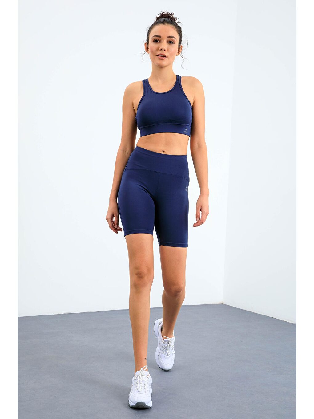 İndigo Yüksek Bel Toparlayıcı Slim Fit Büstiyer Biker Kadın Tayt Takım - 95303-1