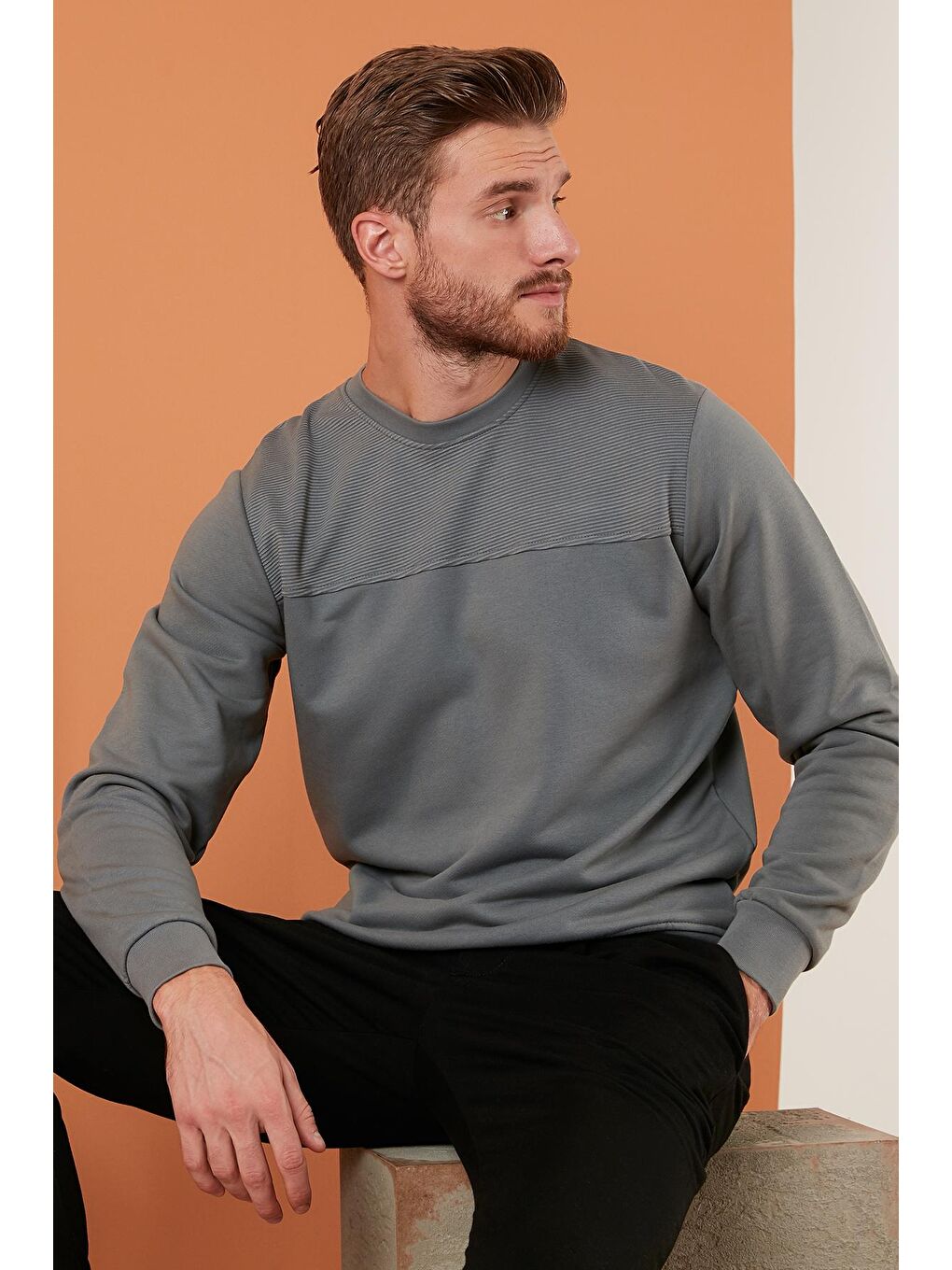 Haki Pamuklu Bisiklet Yaka Slim Fit Sweat 5905033