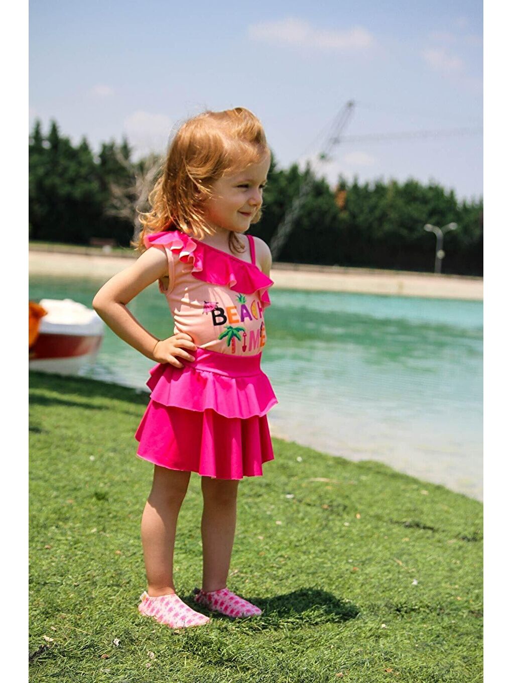 Çocuk Fuşya Volan Detaylı Mayo K2205