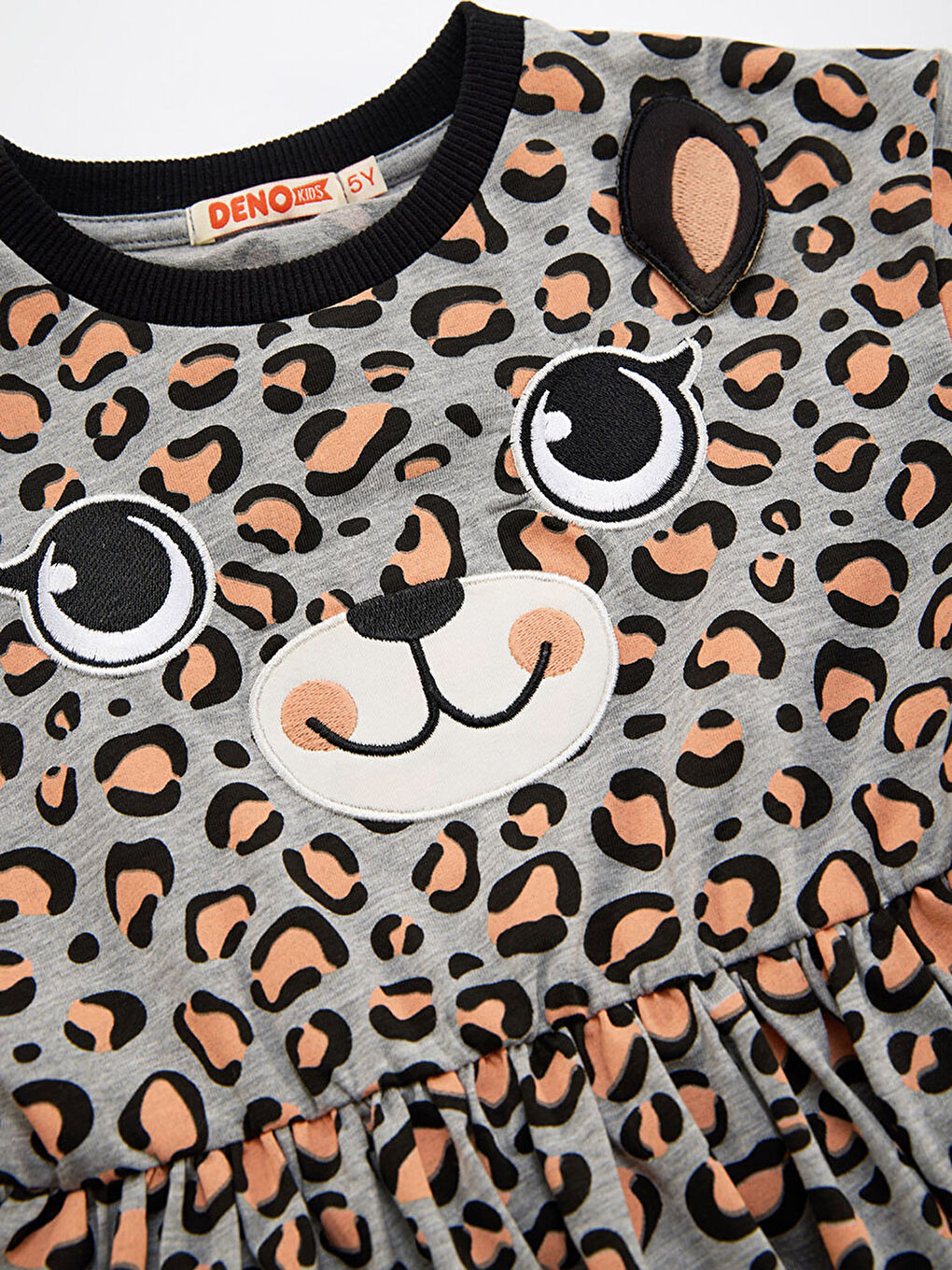Karışık Leopar Gri Kız Çocuk Elbise-4