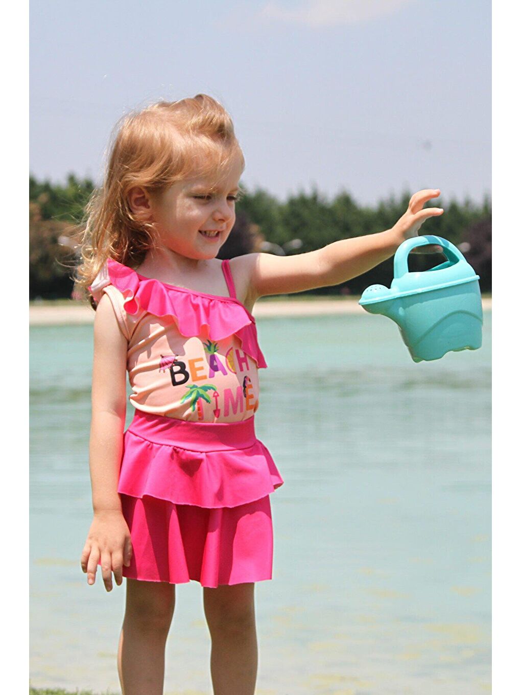 Çocuk Fuşya Volan Detaylı Mayo K2205-1