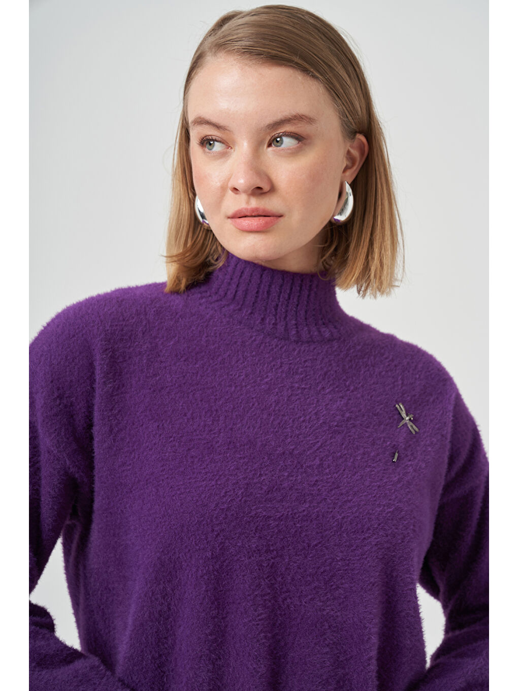 Angora Kazak Çıkartılabilir Broşlu 7000 Mor-1