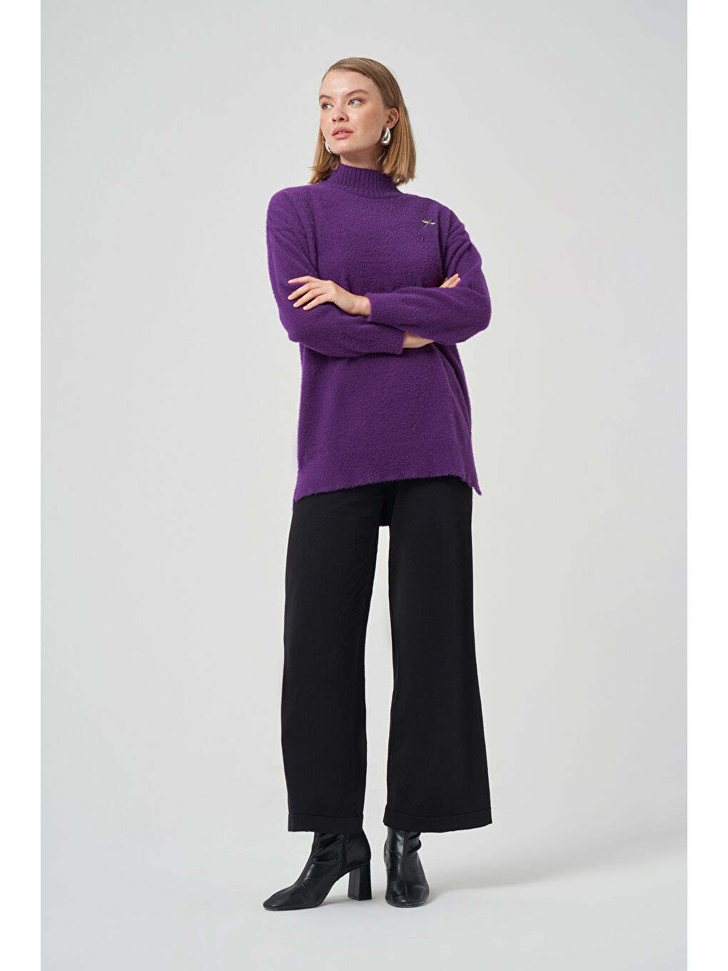 Angora Kazak Çıkartılabilir Broşlu 7000 Mor-2