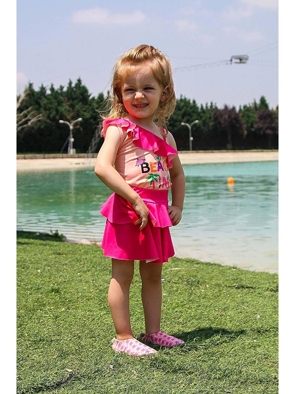 Çocuk Fuşya Volan Detaylı Mayo K2205-2