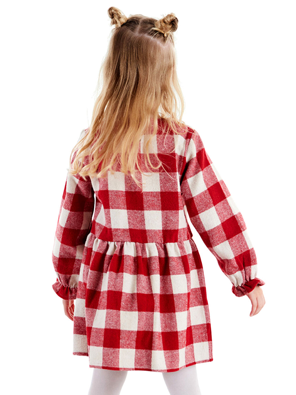 Karışık Tavşan Ekose Kalın Dokuma Kız Çocuk Elbise-1
