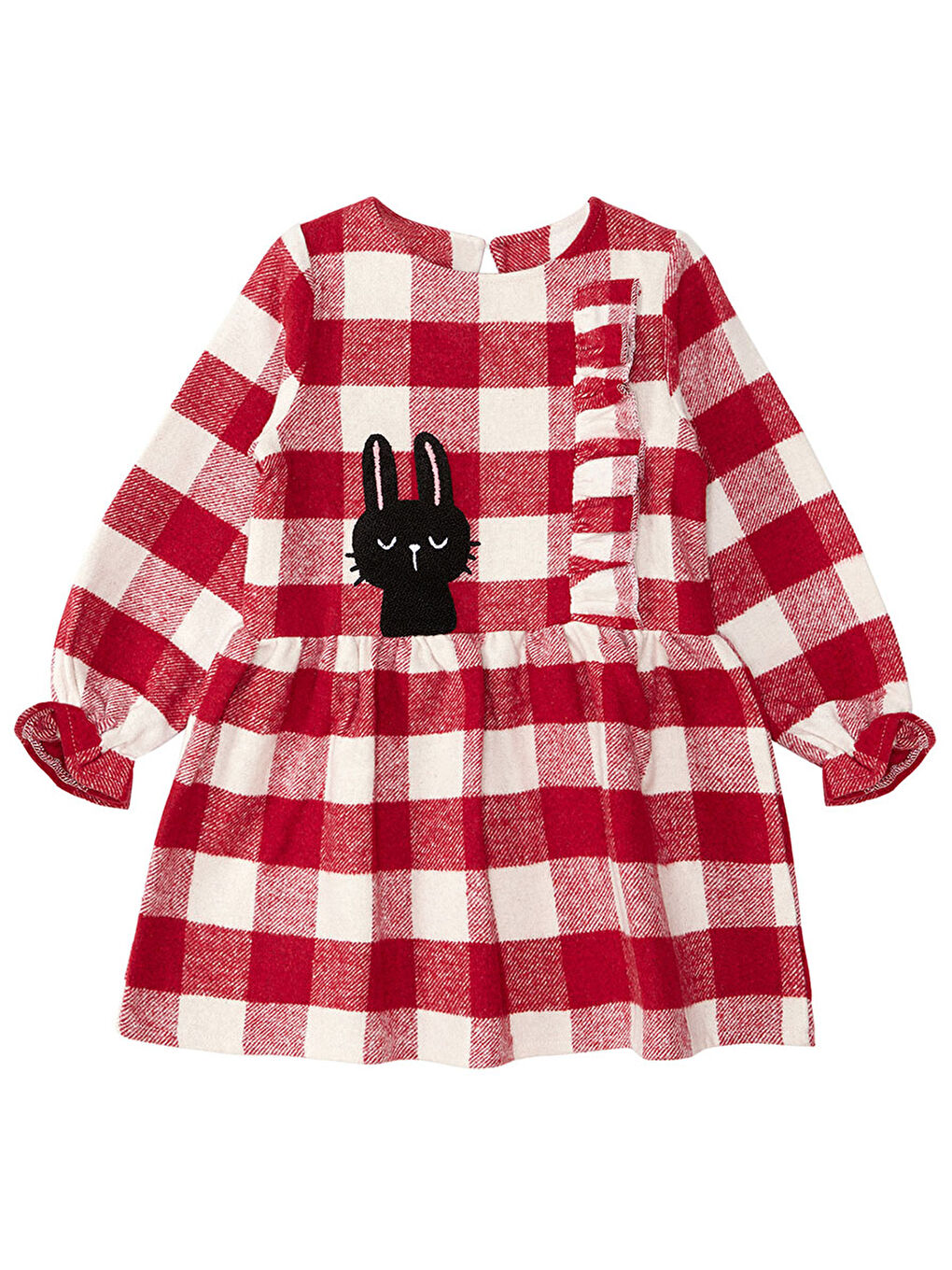 Karışık Tavşan Ekose Kalın Dokuma Kız Çocuk Elbise-2