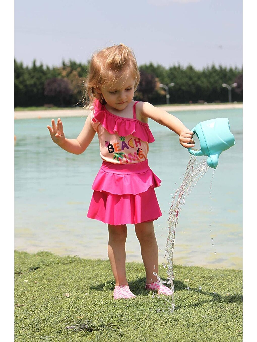 Çocuk Fuşya Volan Detaylı Mayo K2205-3