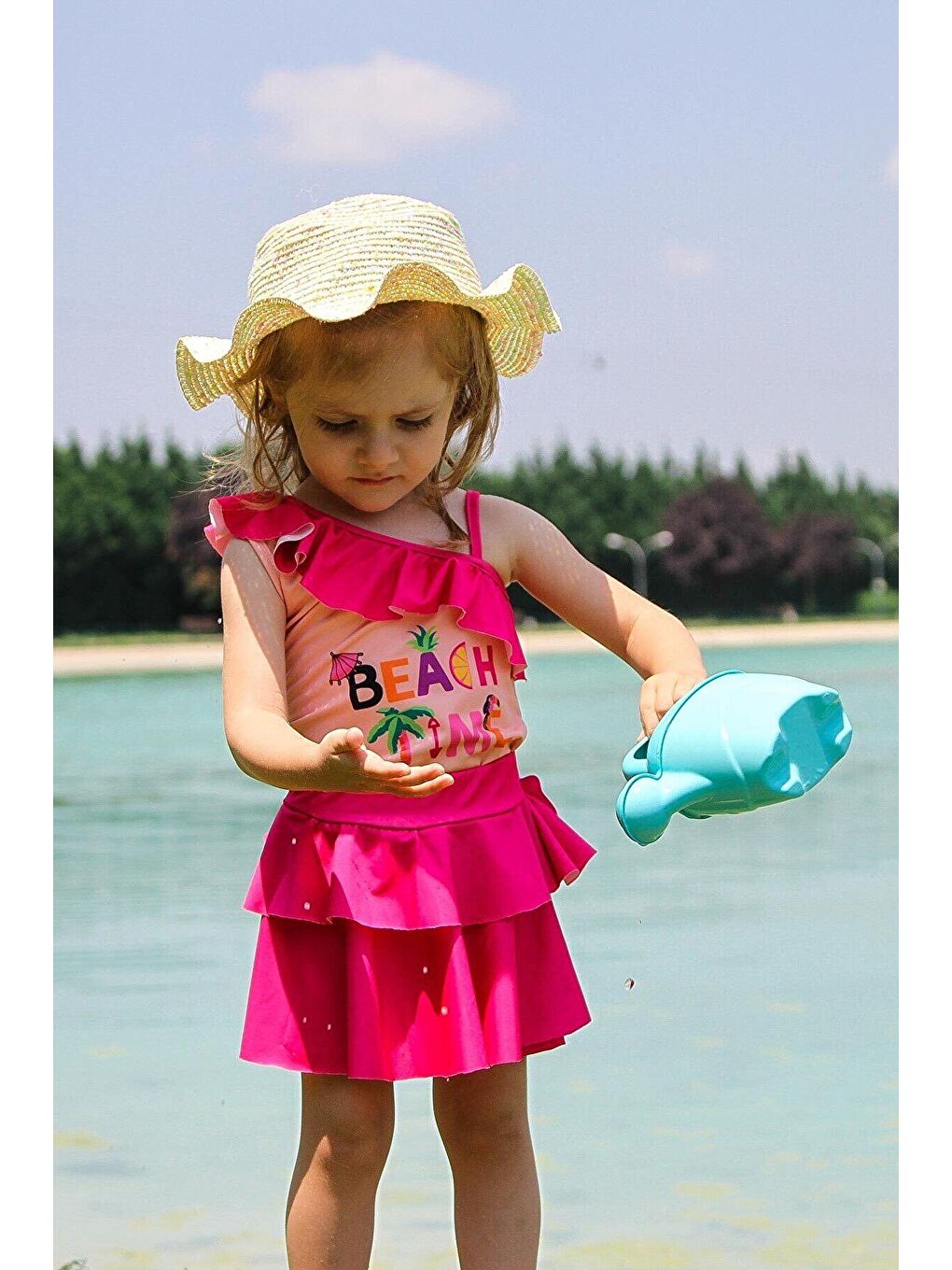 Çocuk Fuşya Volan Detaylı Mayo K2205-4