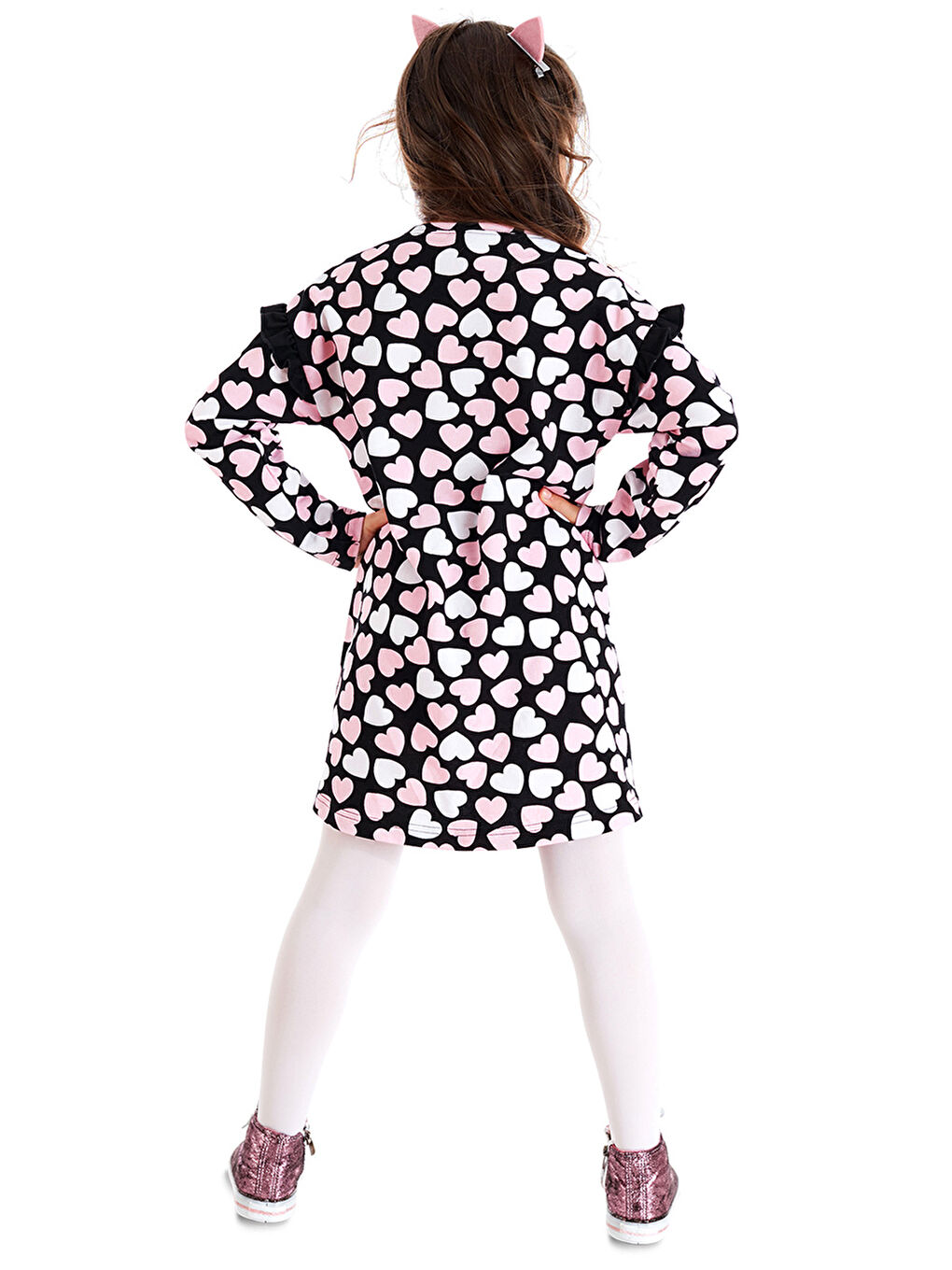 Karışık Gümüş Kalpli Kız Çocuk Elbise-1