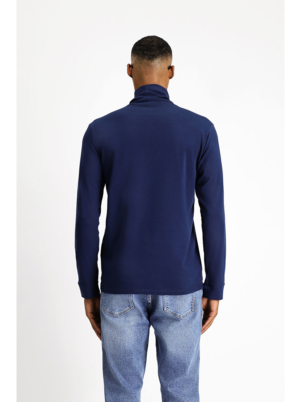 Lacivert Balıkçı Yaka Slim Fit Dar Kesim Pamuklu Sweatshirt-2