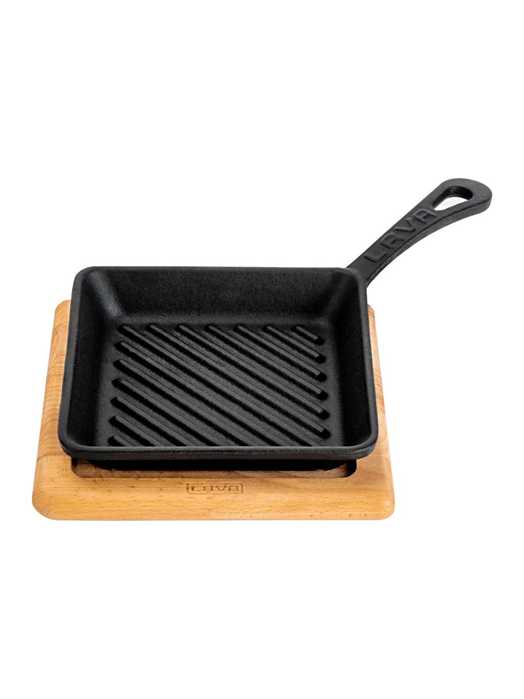 Siyah Mini Kare Izgara Tava Kayın Ahşap Altlıklı Döküm Demir Yekpare Saplı Ölçü 16x16cm.-1
