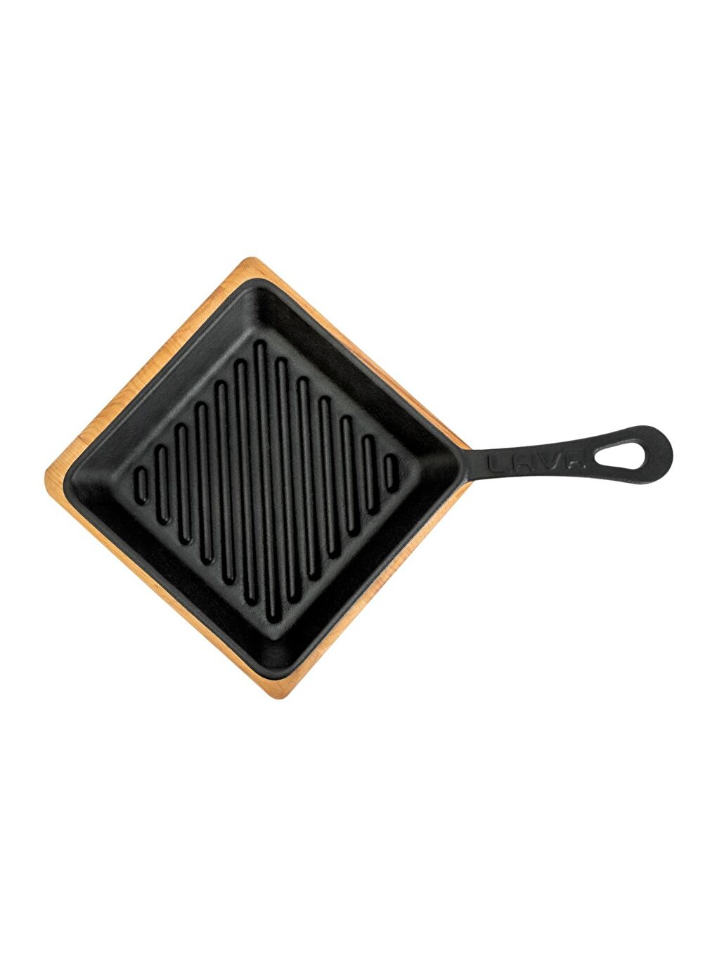 Siyah Mini Kare Izgara Tava Kayın Ahşap Altlıklı Döküm Demir Yekpare Saplı Ölçü 16x16cm.-2