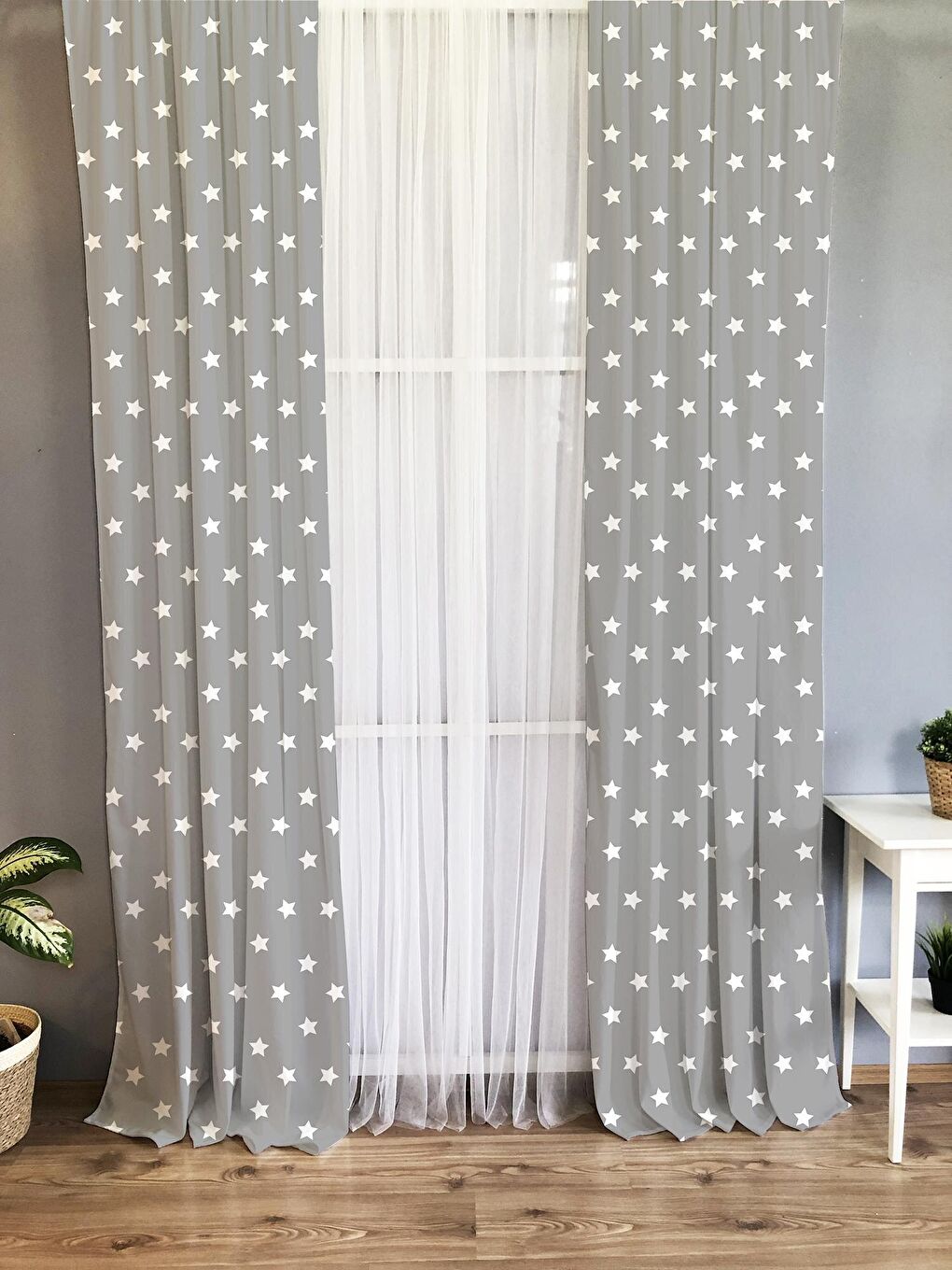 Karışık Yıldız Desenli Çocuk Ve Bebek Odası TEK KANAT Fon Perde