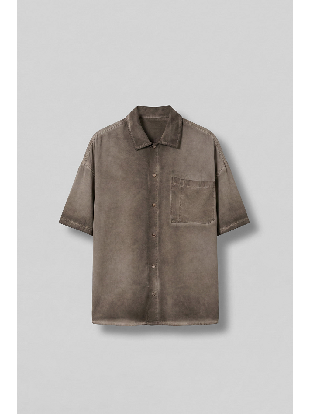 Erkek Yıkamalı Kısa Kollu Oversize Gömlek Kahverengi
