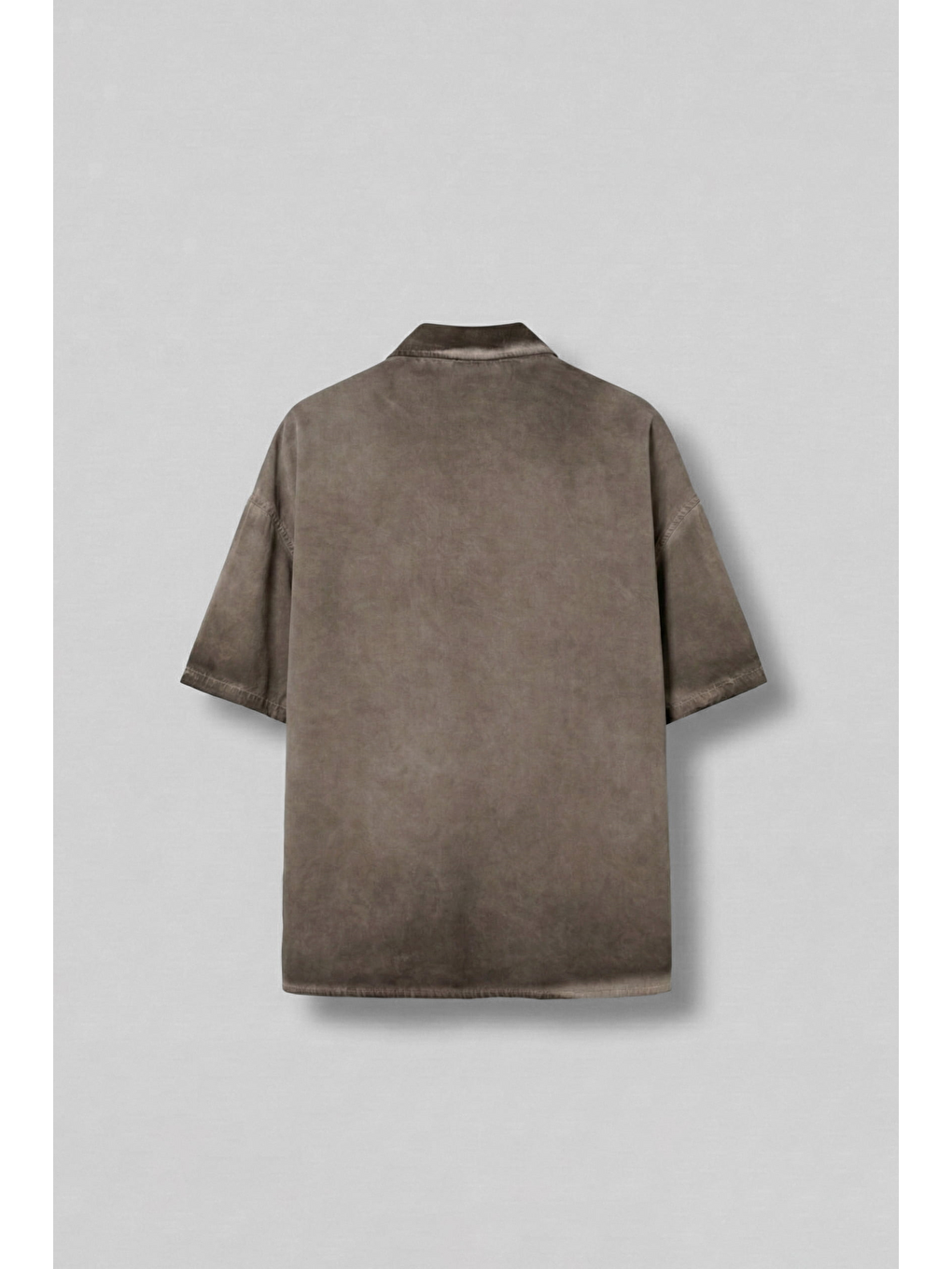Erkek Yıkamalı Kısa Kollu Oversize Gömlek Kahverengi-1