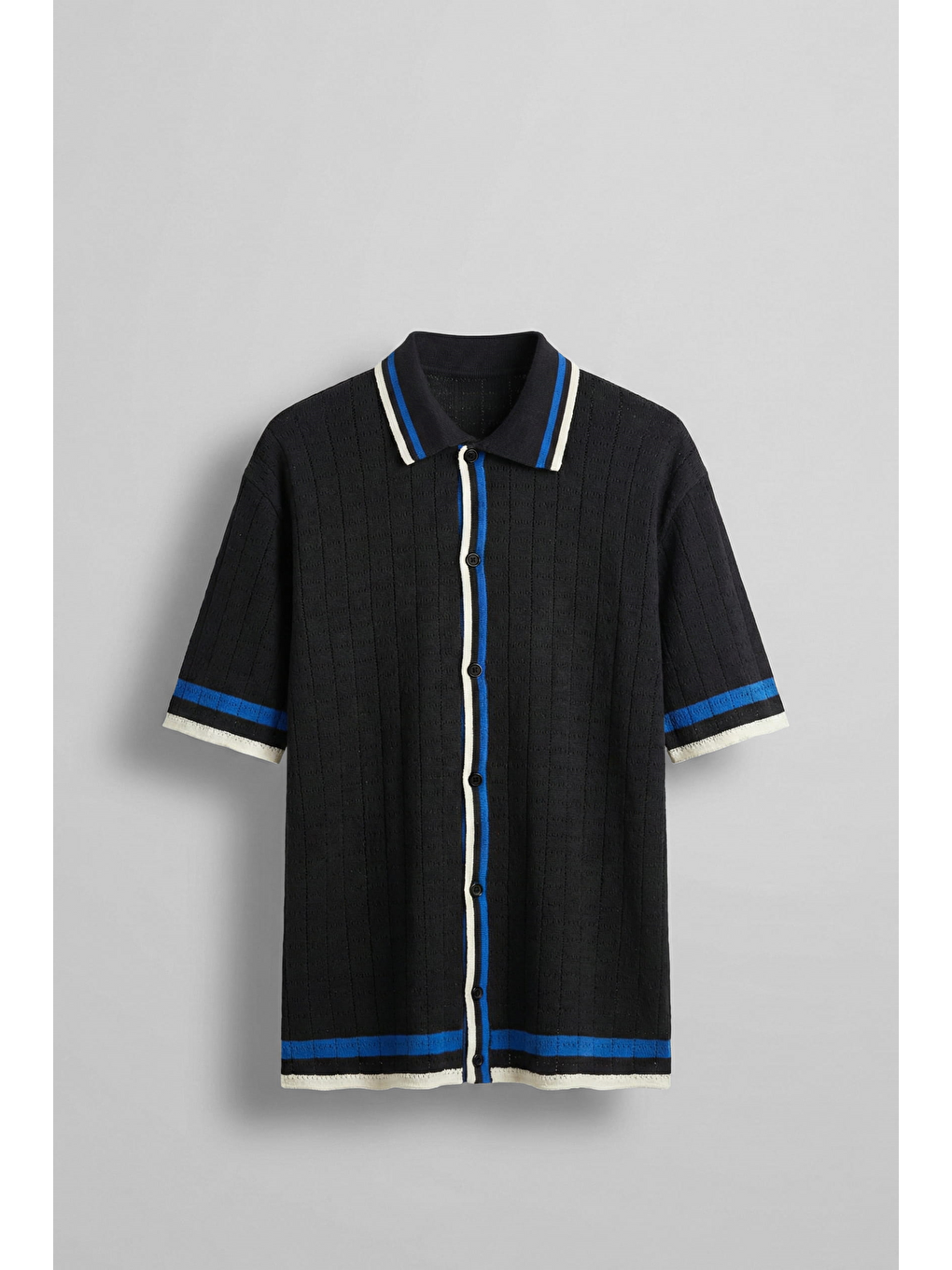 Erkek Oversize Örme Desenli Gömlek Siyah