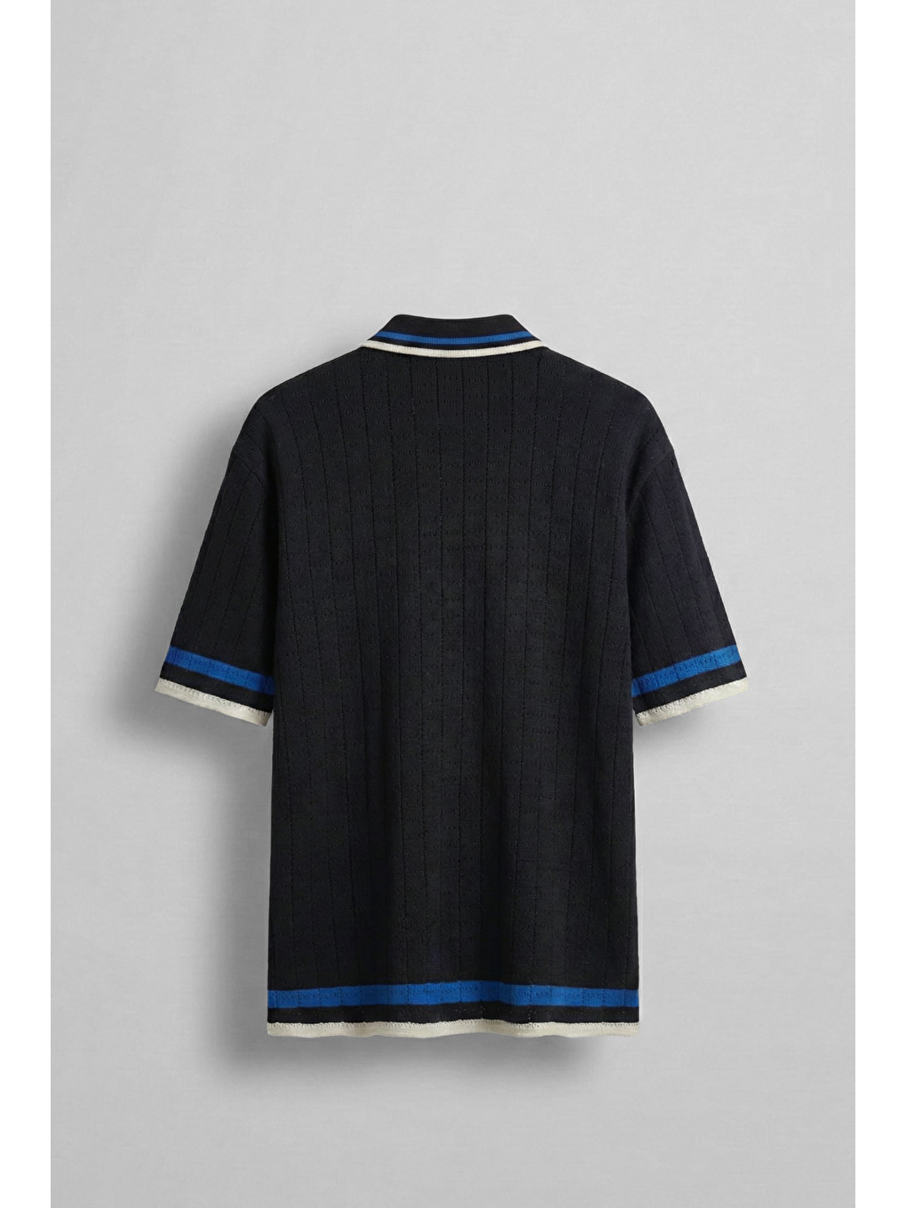 Erkek Oversize Örme Desenli Gömlek Siyah-1