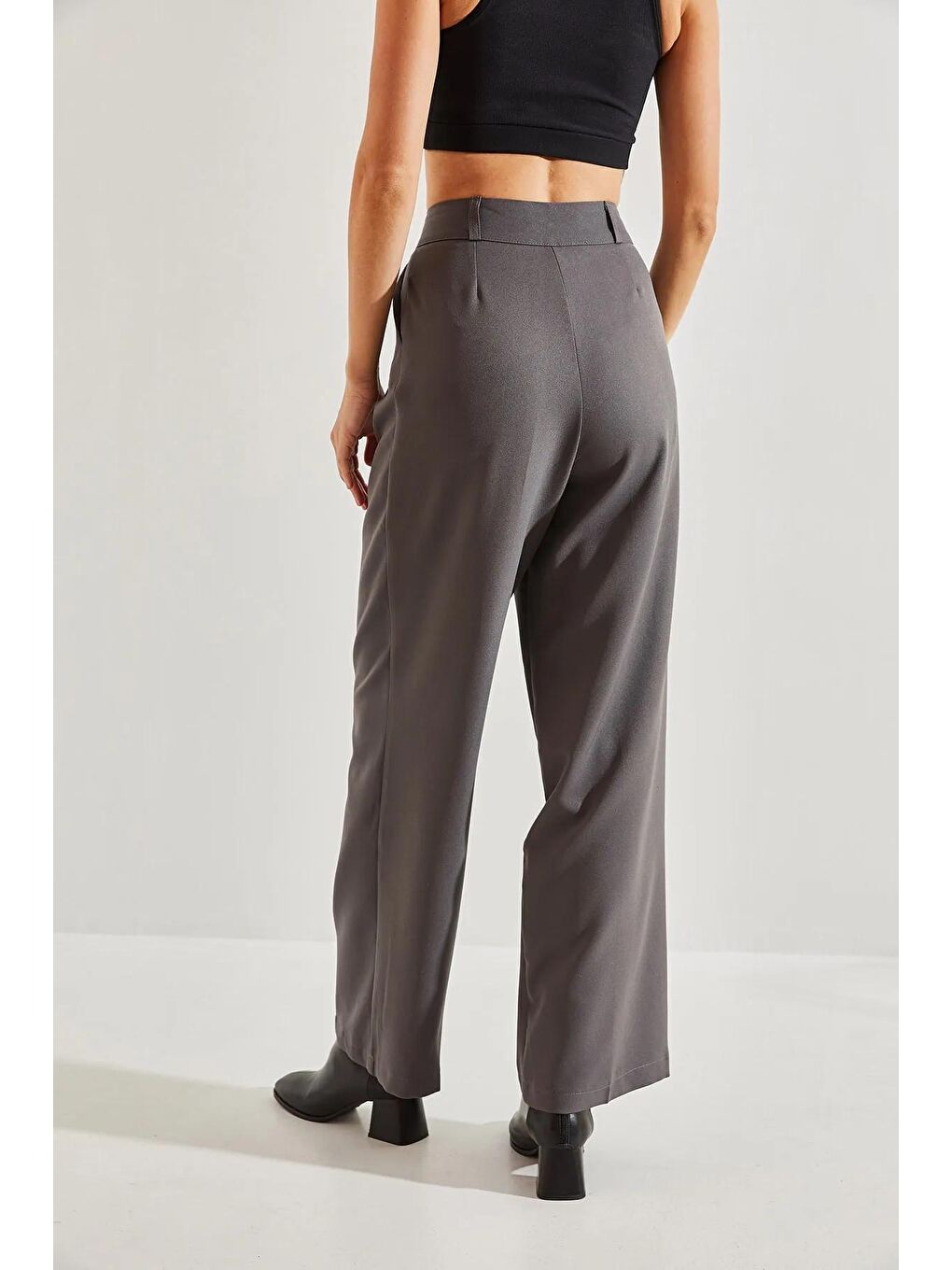 Antrasit Kadın Çift Pileli Pantolon-3