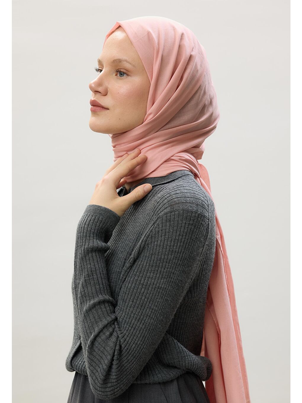 Pembe İnce Pamuk Vual Şal Pudra-1