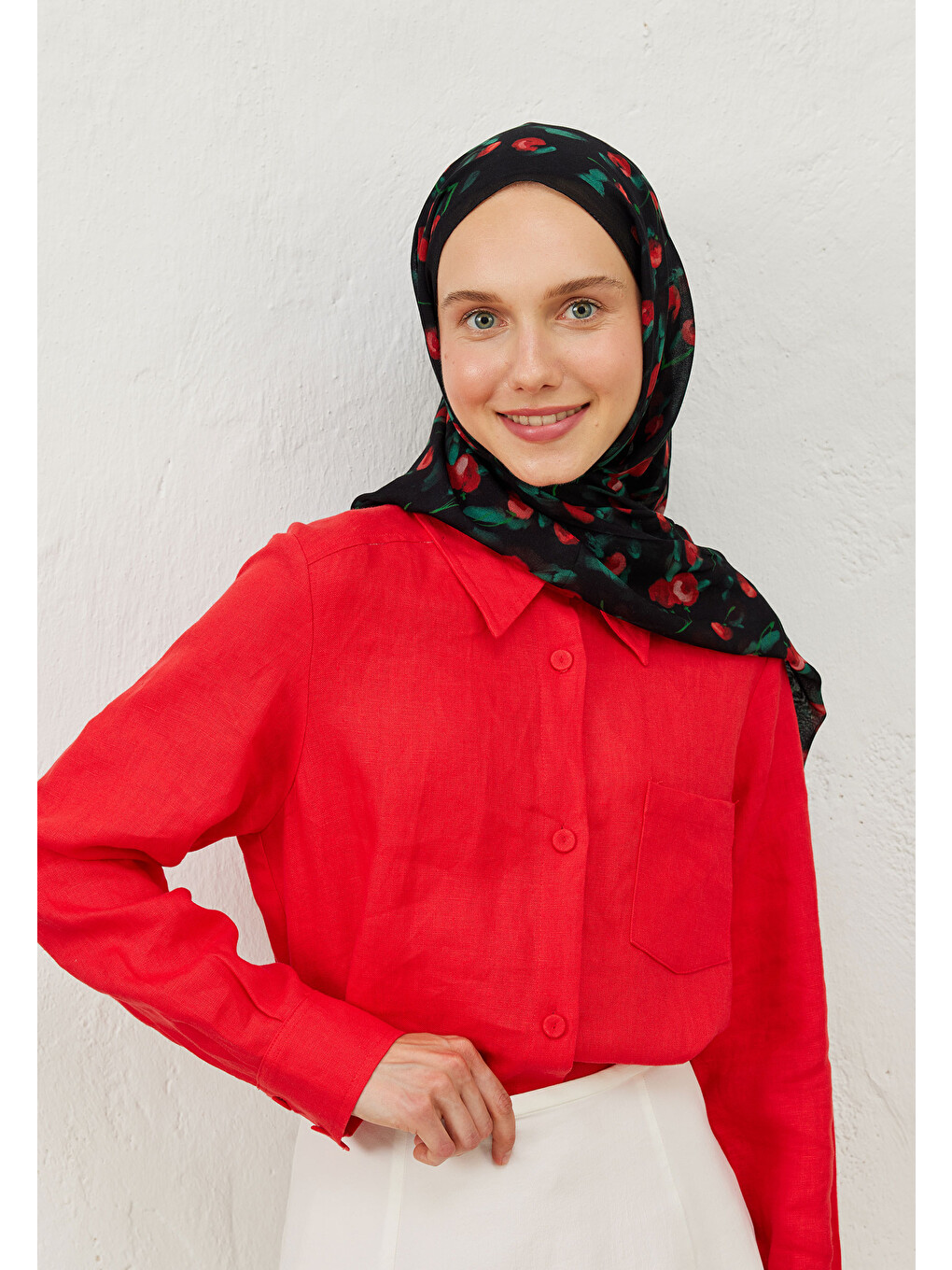 Cherry Desen Rami Şal Siyah-1