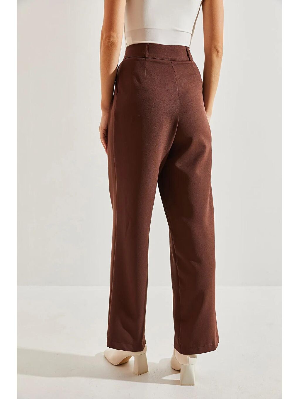 Kahverengi Kadın Çift Pileli Pantolon-4