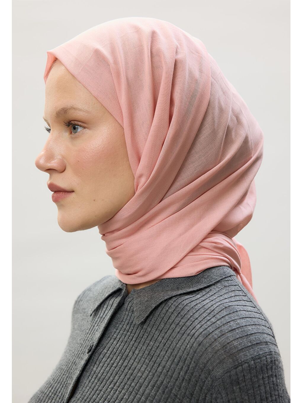 Pembe İnce Pamuk Vual Şal Pudra-3