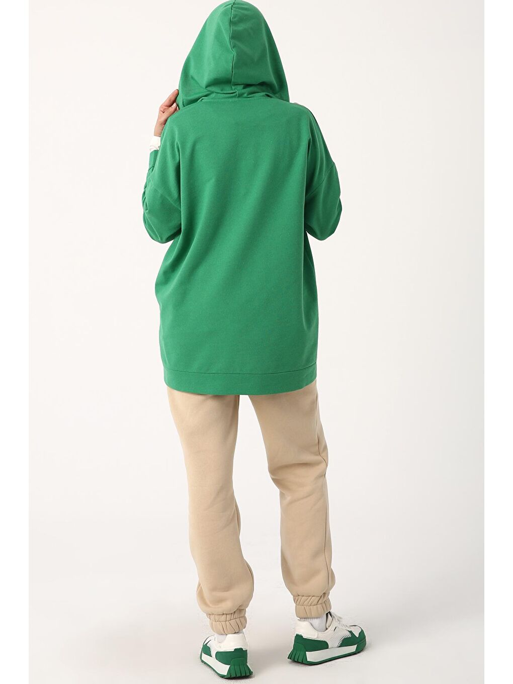 Yeşil Kapüşonlu Fermuarlı Hırka-4