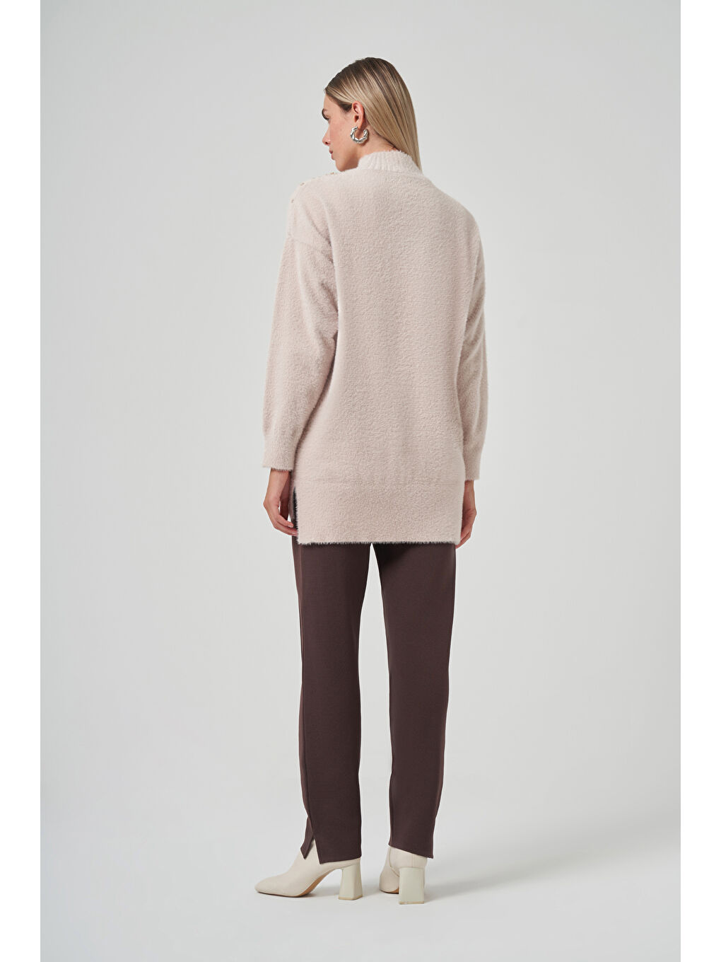 Boncuk İşlemeli Angora Kazak 7003 Bej-3