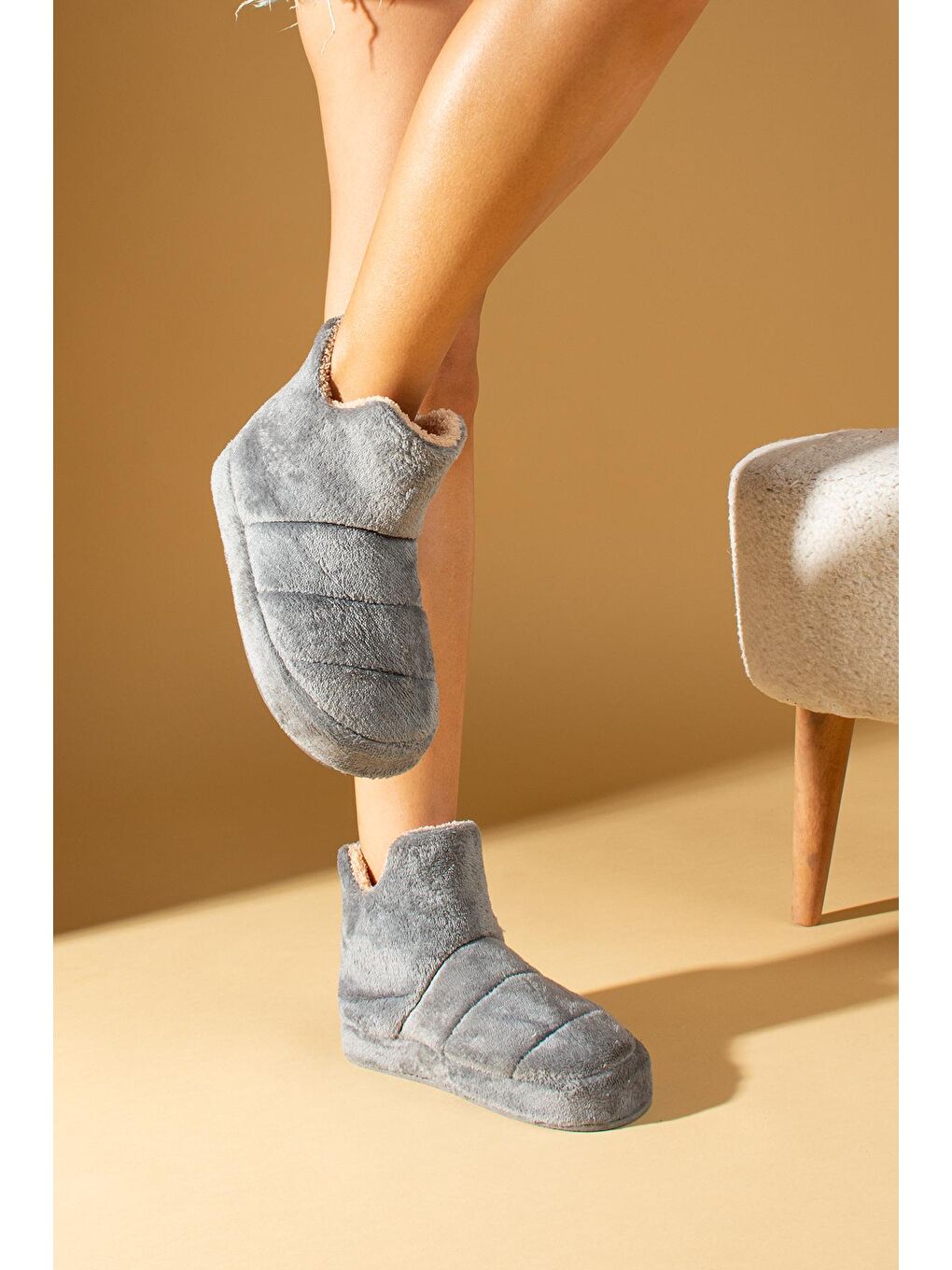 Gri Kalın Taban Polar Kadın Ev Botu 001-19-21-1