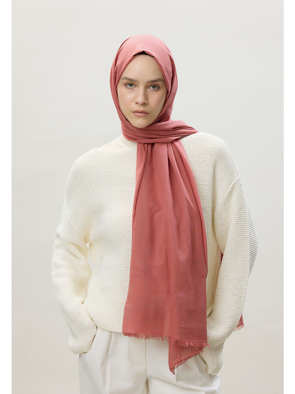 Pembe İnce Pamuk Vual Şal Vıntage Rose