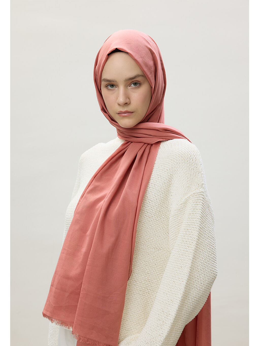 Pembe İnce Pamuk Vual Şal Vıntage Rose-2
